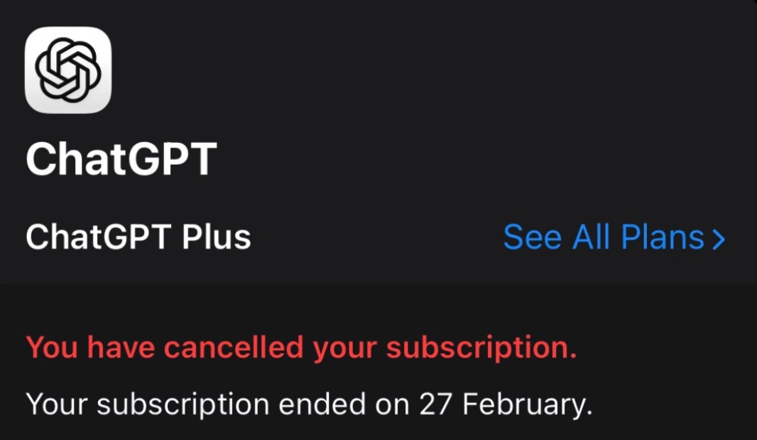 ChatGPT subscription cancelled